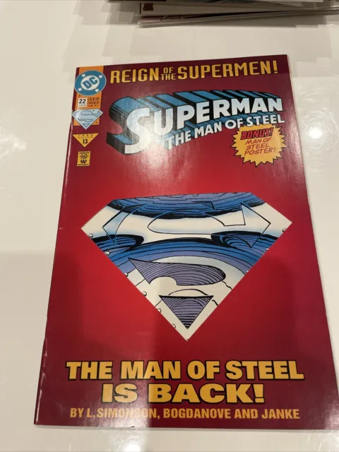 Dc Comics: Superman The Man Of Steel #22 1993 First Full Steel Die Cut Cover Nm