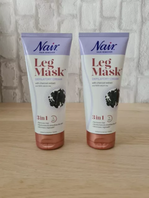 2x Nair Leg Mask Depilatory Cream 3 in 1 Hair Remover with Charcoal 180ml