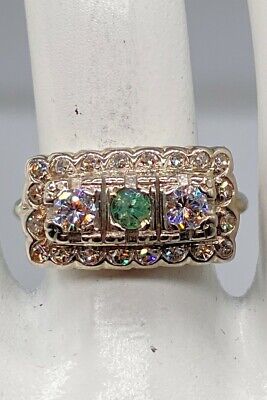 Antique 1940s $4000 1.25ct Natural Alexandrite Diamond 14k White Gold Band Ring