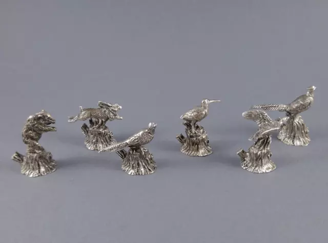 6 Animal Place Card Or Menu Holders In Sterling Silver With Hunting Theme