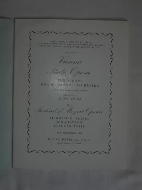 Vienna State Opera Bohm Programme 1954 Mozart Don Giovanni Figaro Cosi Fan Tutte 2