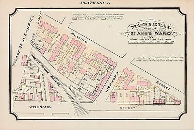 1890 Montreal, Canada, St. Ann's Ward, Grand Trunk Railway, Copy Plat Atlas Map