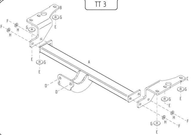 Towtrust Fixed Flange Automotive Towbar For Toyota Auris Hatchback 2007 To 2013