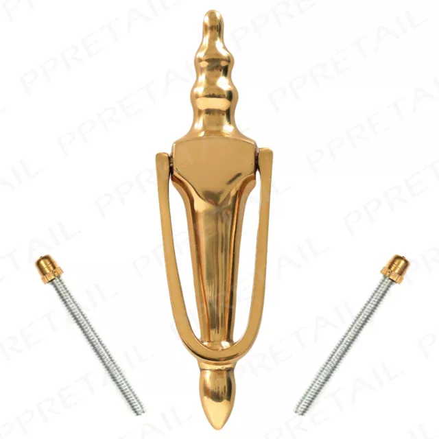 8" Classic Traditional Polished Solid Brass Slim Urn Door Knocker Heavy Front