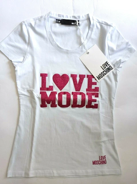 MOSCHINO t-shirt donna bianca con strass FUCSIA