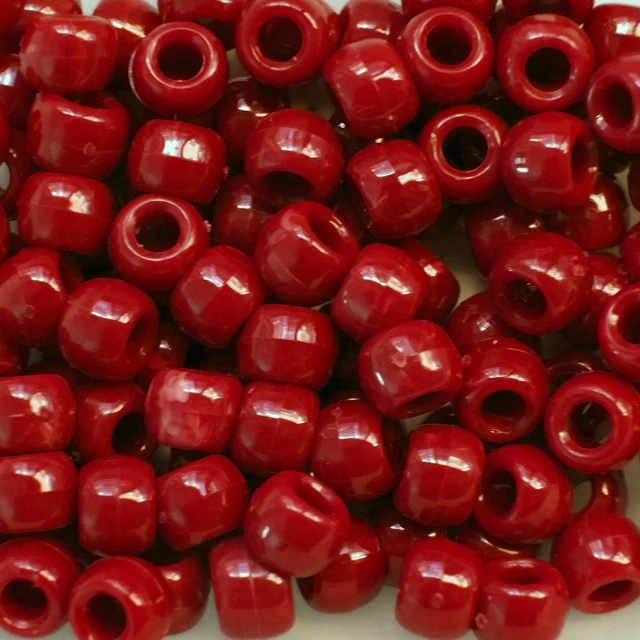 Pony Beads Red Opaque Large Hole Beads Made in USA