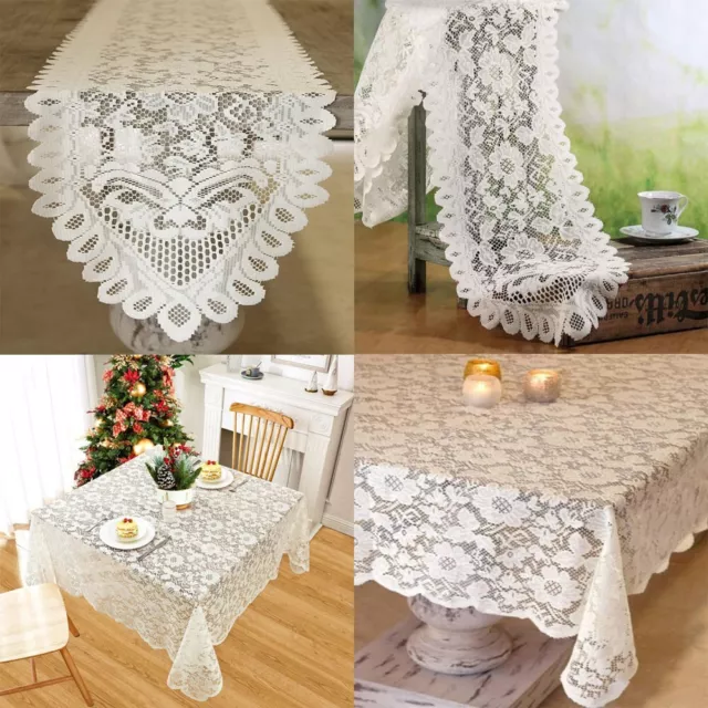 Vintage Embroidered Lace Tablecloth Dining Table Runner Doilies Wedding Party