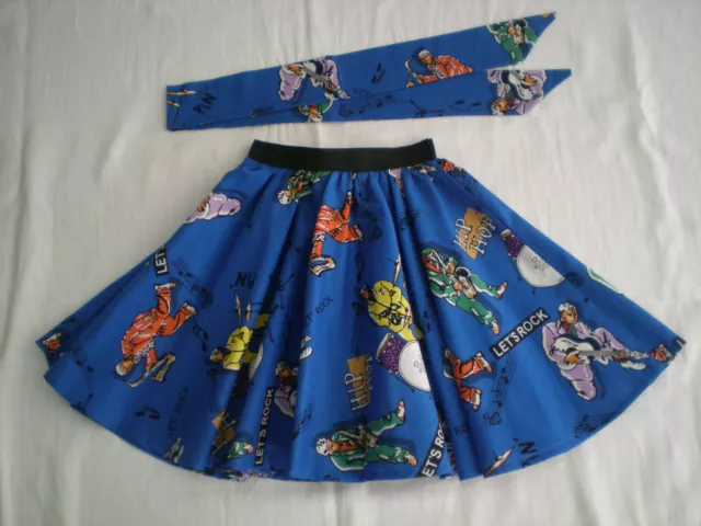 Girls/Childs Rock n Roll "Lets Rock" Skirt & Scarf. Size 4-6 Royal Blue.