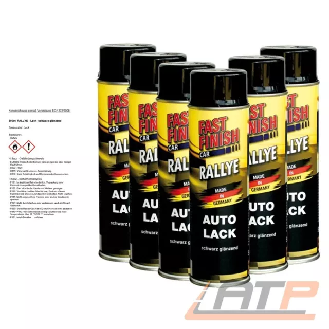 6x 500ml FAST FINISH SCHWARZ GLÄNZEND SPRAYDOSE SPRAY AUTOLACK LACKSPRAY DOSE