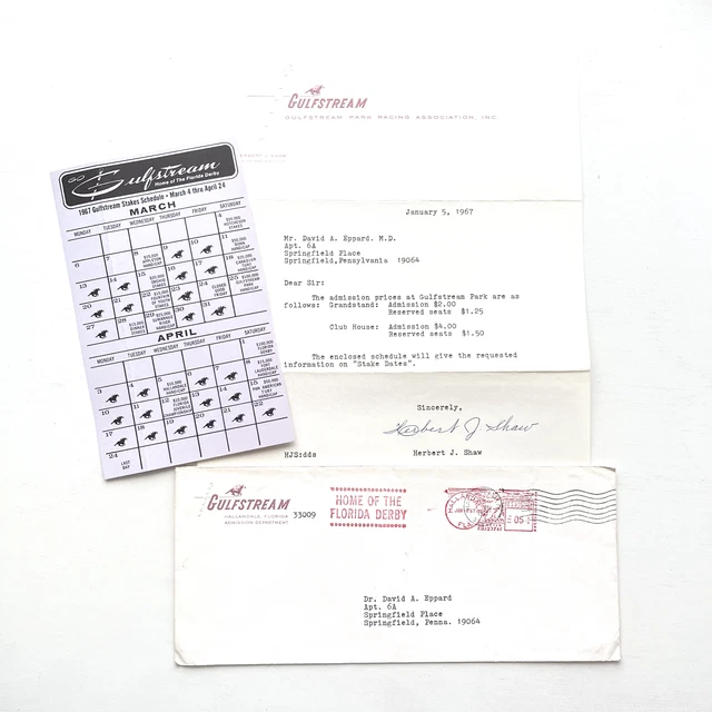 GULFSTREAM PARK HORSE Racing Ephemera Paper Vintage 1967 Stakes
