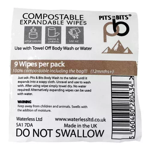 Pits & Bits® Compostable Expandable Wipes 9pk