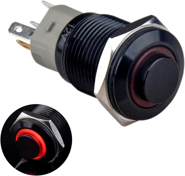 MOMENTARY PUSHBUTTON SWITCH 1NO 1NC On/Off Black Metal Shell with 12V ...