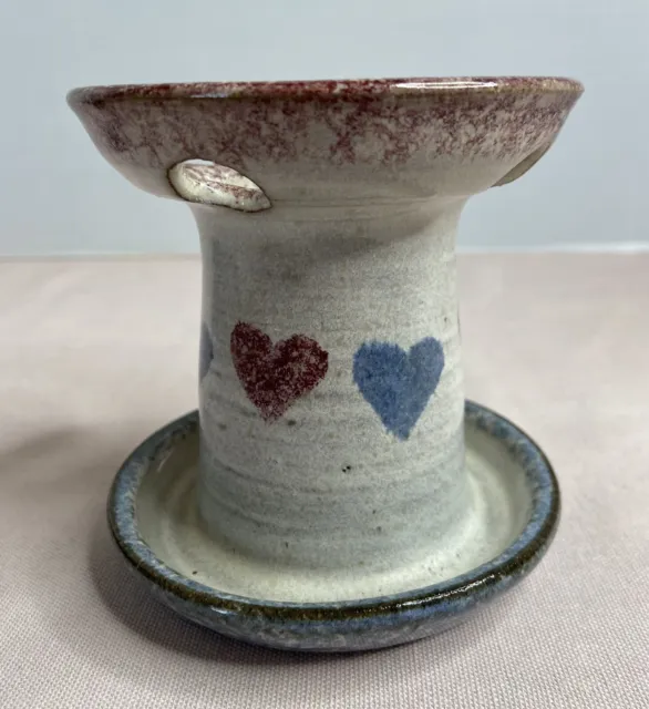Art Pottery Stoneware Pottery Toothbrush Holder Drip Glaze with hearts