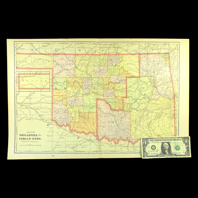 1902 ANTIQUE INDIAN TERRITORY Map Vintage Map of Oklahoma Gallery Wall