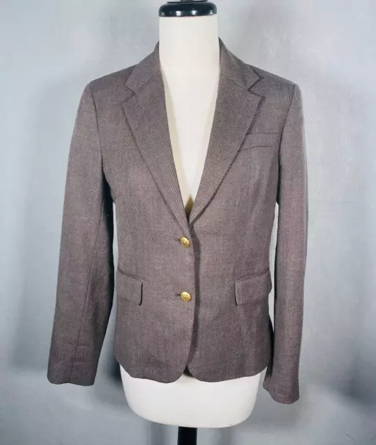 J Crew Blazer Womens 6 Taupe Wool Blend Single Breasted Academia Gold