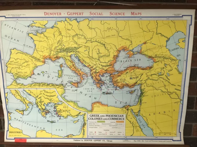 Denoyer -Geppert Social science Maps 1970 Mediterranean Sea, Greek & Phoenician