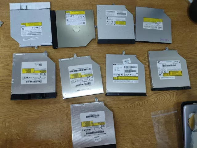 Job Lot of 9x Laptop DVDRW SATA Disk Drives with brackets and Bezels - A9