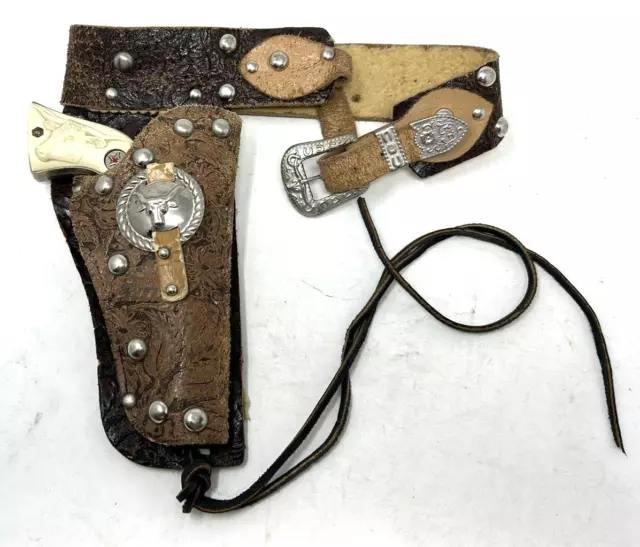 Texan Jr. 1950s Hubley Cap Gun Pistol with Leather Top Grain Cowhide Holster