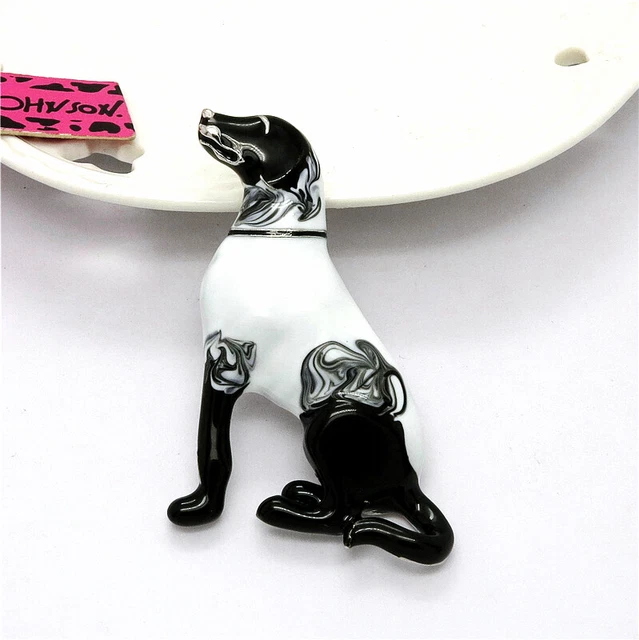 Cute White Black Enamel Doberman Dog Crystal Fashion Women Charm Brooch Pin