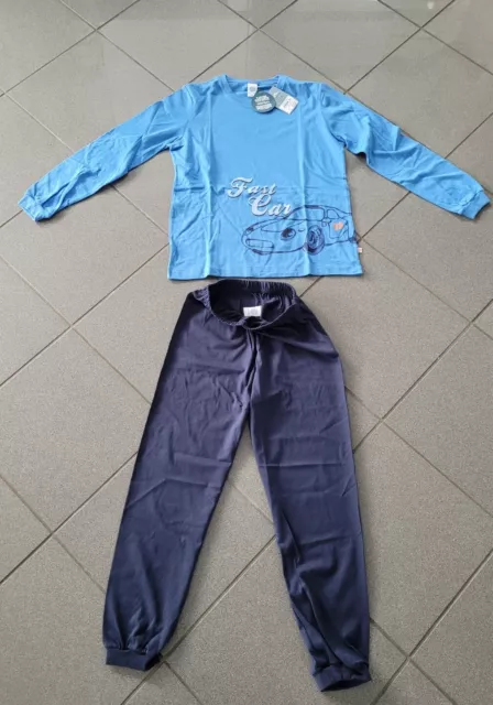 Sanetta Pyjama Schlafanzug Jungen Gr. 140 ( 8-10 Jahre ) Blau Neu mit Etikett