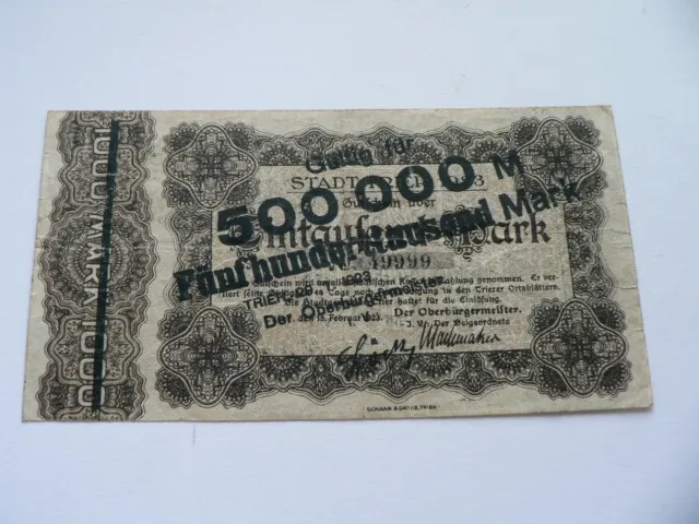 Notgeldschein Stadt Trier 500000 Mark 1923 Überdruck