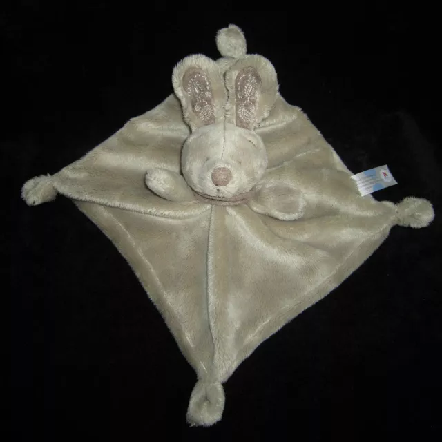 Doudou carré plat Lapin marron taupe foulard bandana Nicotoy Simba