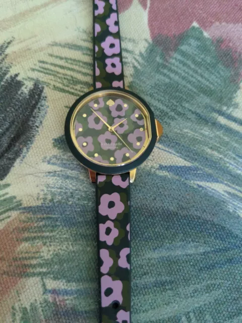 Kate Spade Park Row Watch KSW1542 Black Floral Flowers Silicone Band