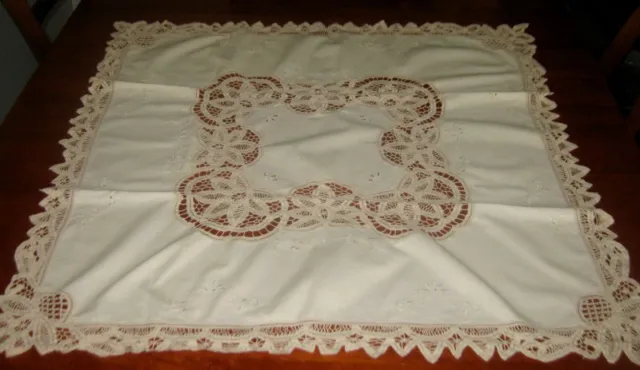 Vintage Battenburg Lace Supper Cloth ~ Cream ~ Cotton ~ Square