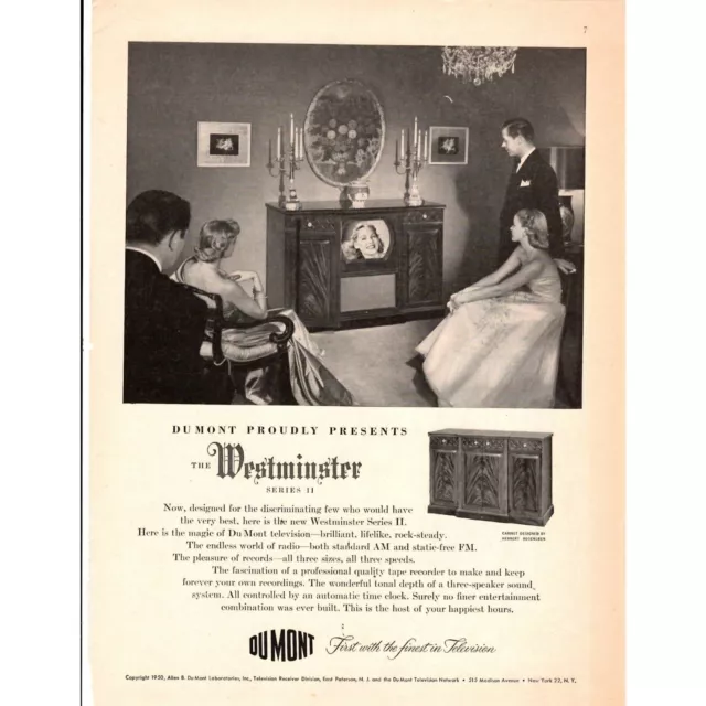 Dumont The Westminster Series II Televsion TV Advertising Print Ad 1950 Vintage