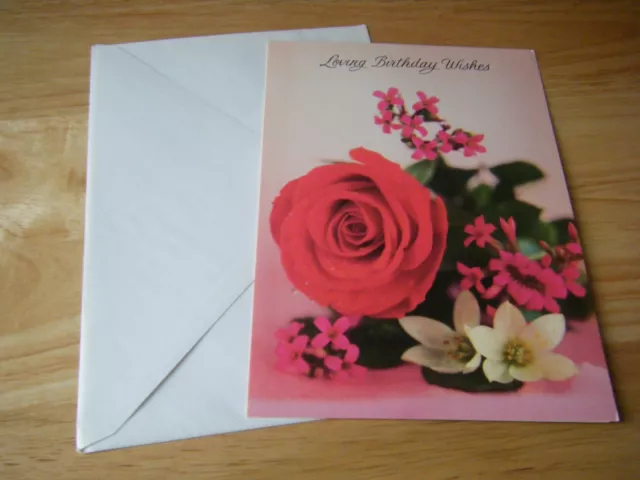 Vintage Greetings Card, Loving Birthday Wishes, Unused - Red Rose/ Flowers