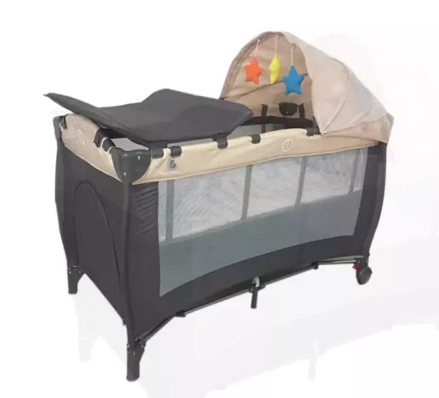 3 IN 1 Portable Baby Travel Cot  Foldable Playpen Infant  Bed Grey