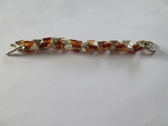 Parure Collier Et Bracelet Biche De Bere - Métal Argenté Et Résine Orange - Occasion Excellent État