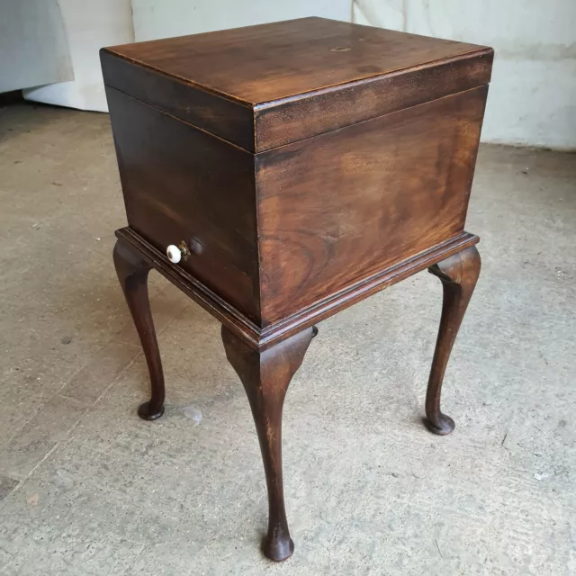 antique,edwardian,square,mahogany,sewing box,side,end,table,cabriole legs,drawer 2