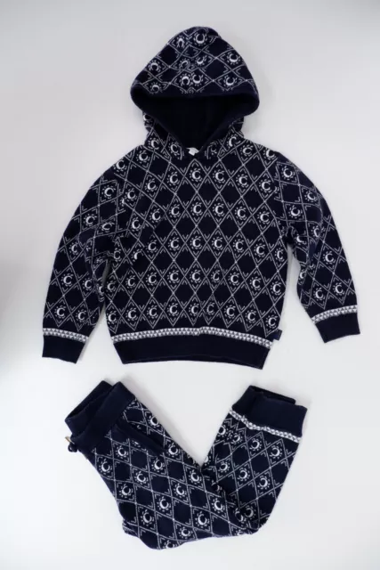 Chloe Girls Knit Tracksuit Set Age 6 Yrs Hoodie Joggers Navy Blue Logo Print