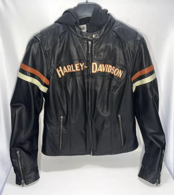 Harley-Davidson Lg Women's Leather Jacket W/Hoodie Liner Miss Enthusiast Perfect