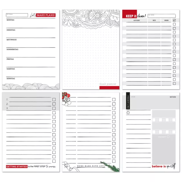 6x Set A6 Blöcke Wochenplaner To-Do Einkaufsliste Putzplan Habit Tracker Notizen