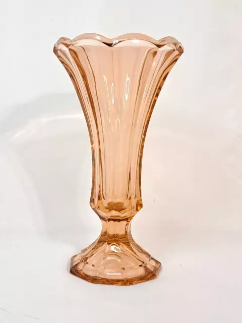 1940's Fostoria Virginia Rose Peach Art Deco Glass Footed Vase - 7"