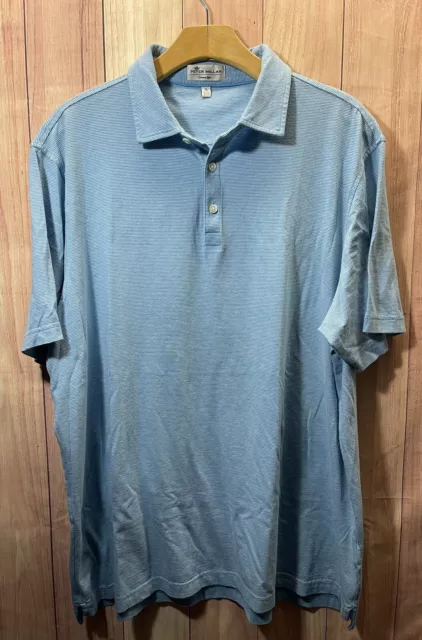 Peter Millar Crown Soft Newport Polo Shirt Men XL Blue Pima Cotton Silk Golf