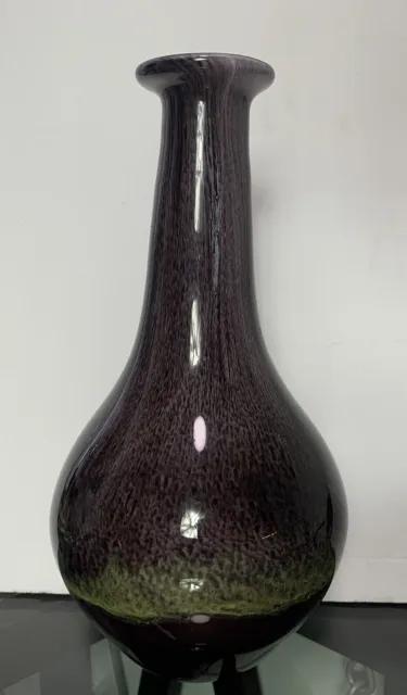 Art Blown Glass Vase Large 12" Amethyst Purple and Green Genie Heavy Bottom