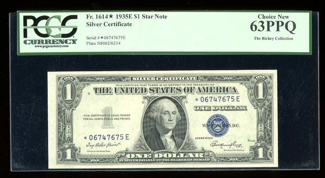 DBR 1935-E Silver STAR Fr. 1614* PCGS 63 PPQ Serial *06747675E