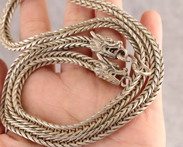 27cm Exquisite Chinese tibet silver handmade dragon connector necklace pendant
