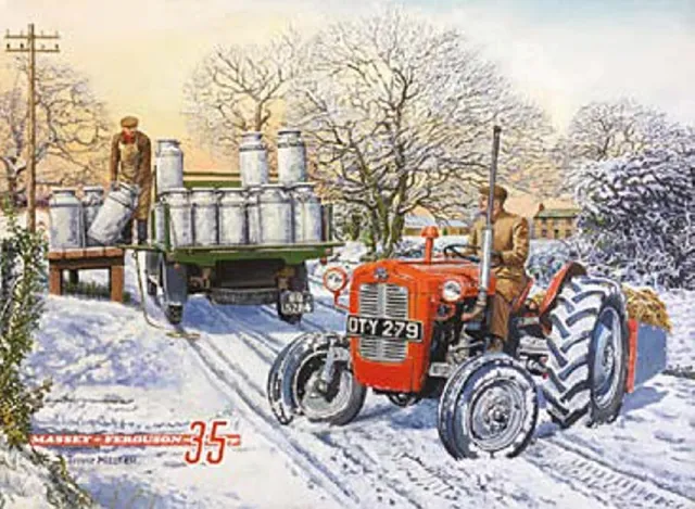 Massey Ferguson 35 Tractor in Snow  small steel sign 200mm x 150mm
