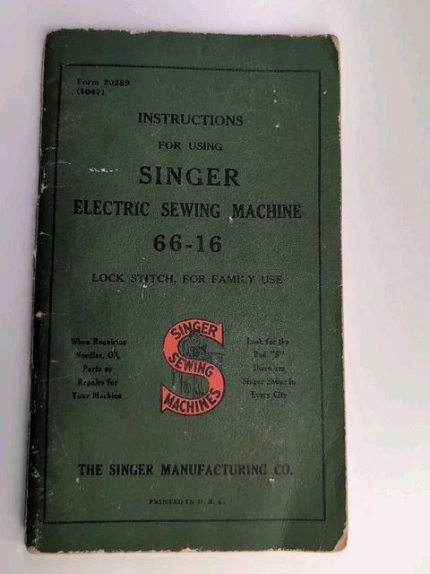 RARE VINTAGE 1940S Singer 66-16 Electric Sewing Machine Manual Booklet ...
