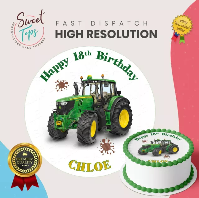 John Deer Tractor Comestible Redondo Pastel De Cumpleaños Decoración Personalizada