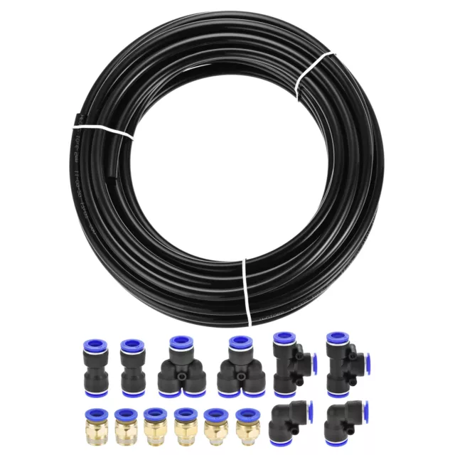 10M Pneumatic 10mm OD PU Air Hose Tubing Kit with 14Pcs Push to Connect Fittings