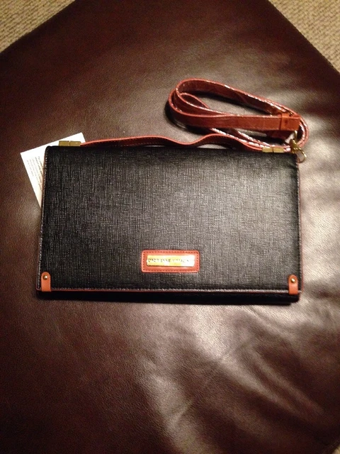 Adrienne Vittadini Black Passport Organizer w/Strap Bag Clutch Wristlet Designer