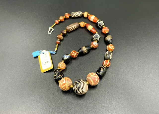 Etch carnelian  and Agate beads Antique Himalayan 10