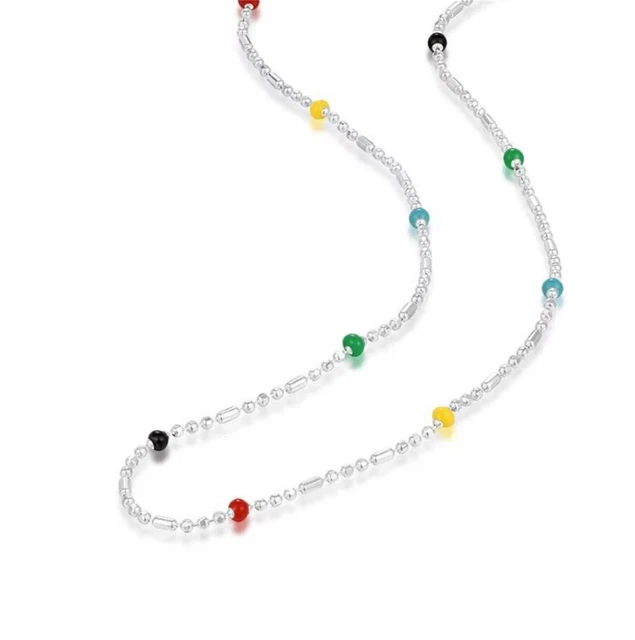 STERLING SILVER RAINBOW Beads Multi Colour Choker Ball Chain Thin