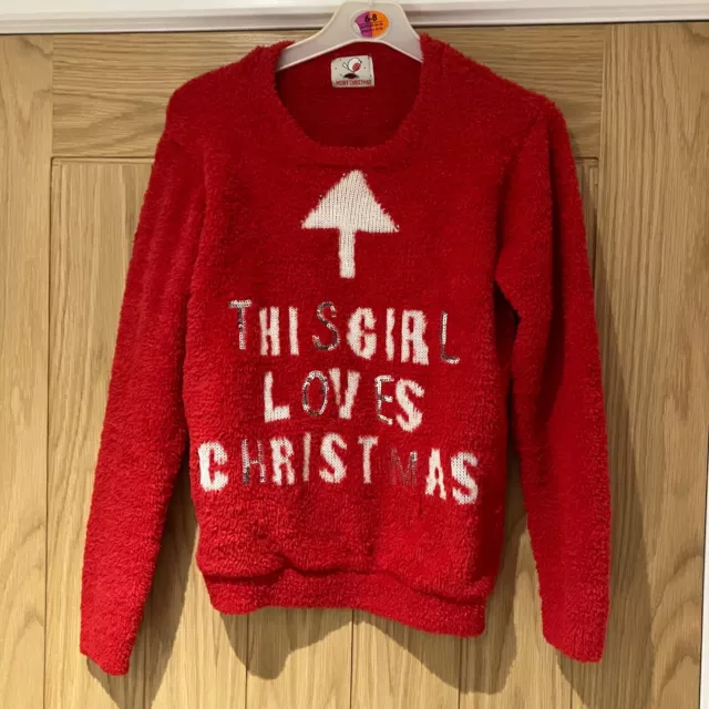 George Girls Christmas Red Jumper Light Up Girl Loves Christmas Sequin Age 11-12