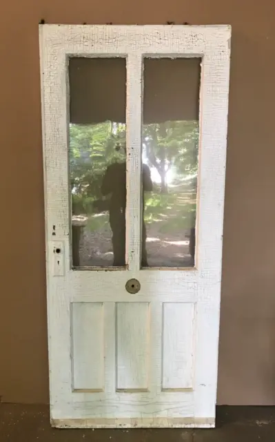 1 Antique Vintage Exterior Shabby White 34x77 2 Lite Glass Door Old 852-23B